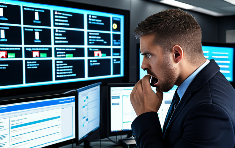 ** A security analyst overwhelmed by a screen full of SIEM alerts, many of which are false positives. Emphasize the frustration and time wasted sifting through irrelevant notifications. The setting is a modern SOC (Security Operations Center).

**